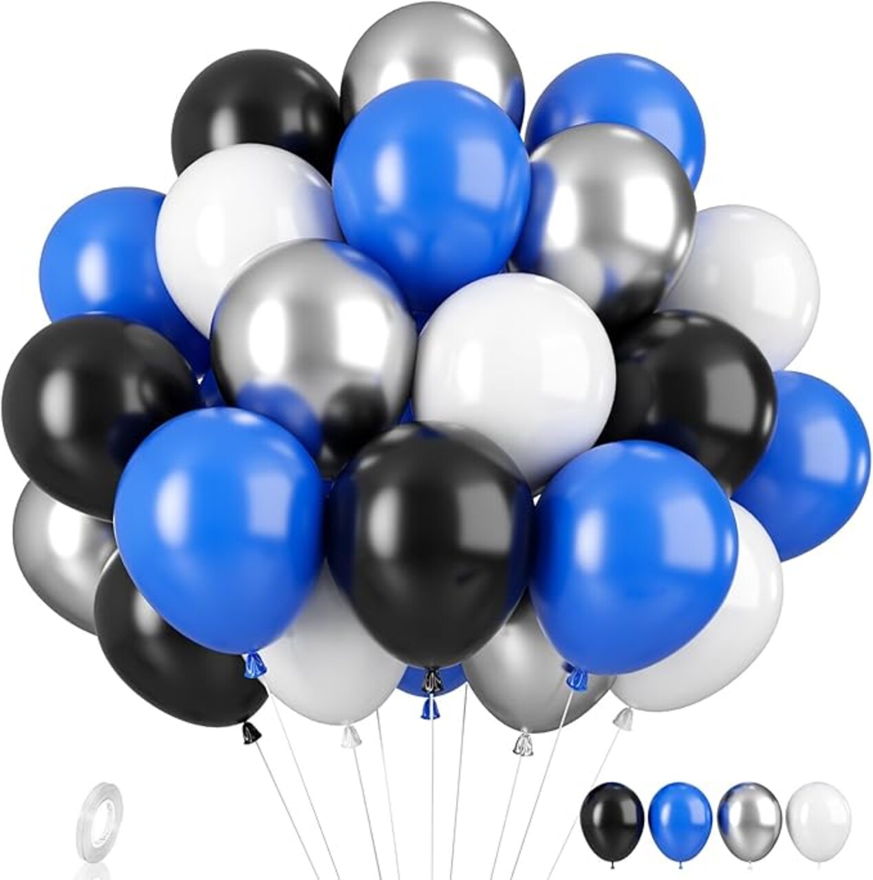 35 Pack Blue and Black Balloons with Silver Confetti – 12 Inch Dark Blue, Black & Chrome Silver Latex Balloons – USA 250th Anniversary Patriotic Gala & 2026 Graduation Decor – Boys Birthday & Navy Baby Shower Supplies